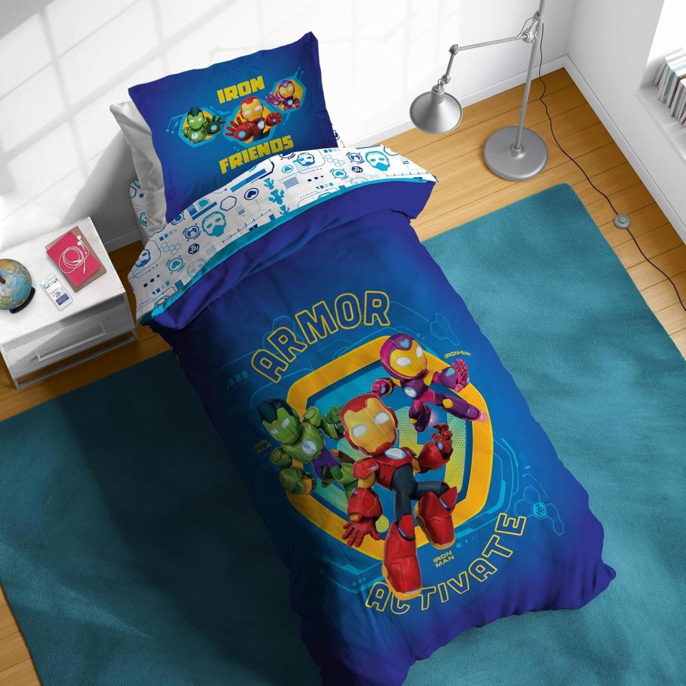 imageSunny Side Up Bluey ampamp Friends Toddler Comforter Set 4 Piece Preschool Bedding Includes Comforter Sheets ampamp Pillow Cover Super Soft Microfiber Bed SetBlue Iron Man His Awesome Friends