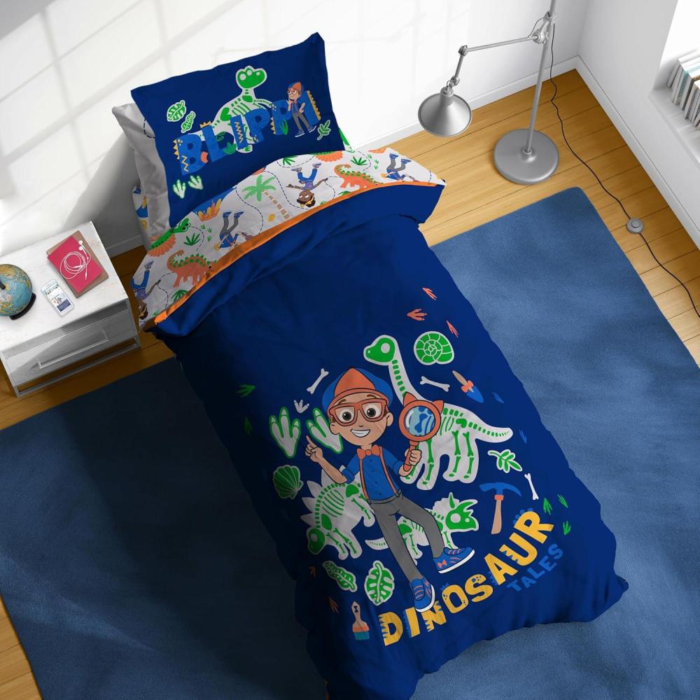imageSunny Side Up Bluey ampamp Friends Toddler Comforter Set  4 Piece Preschool Bedding Includes Comforter Sheets ampamp Pillow Cover  Super Soft Microfiber Bed SetBlue  Blippi