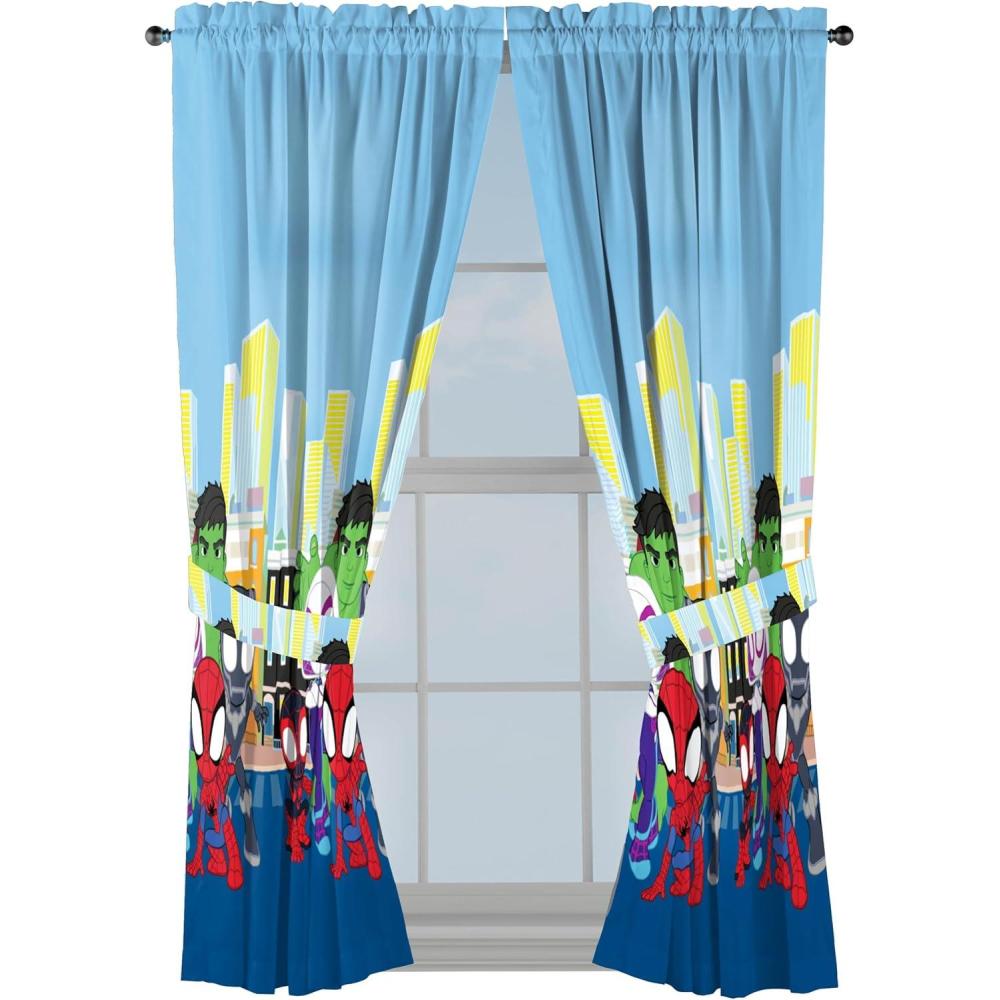 imageSunny Side Up Window Curtains for Kids Bedroom 4Piece Drape Set with 2 Tiebacks Teal Bluey 42quot W x 63quot L Pack of 2Blue Spidey His Amazing Friends