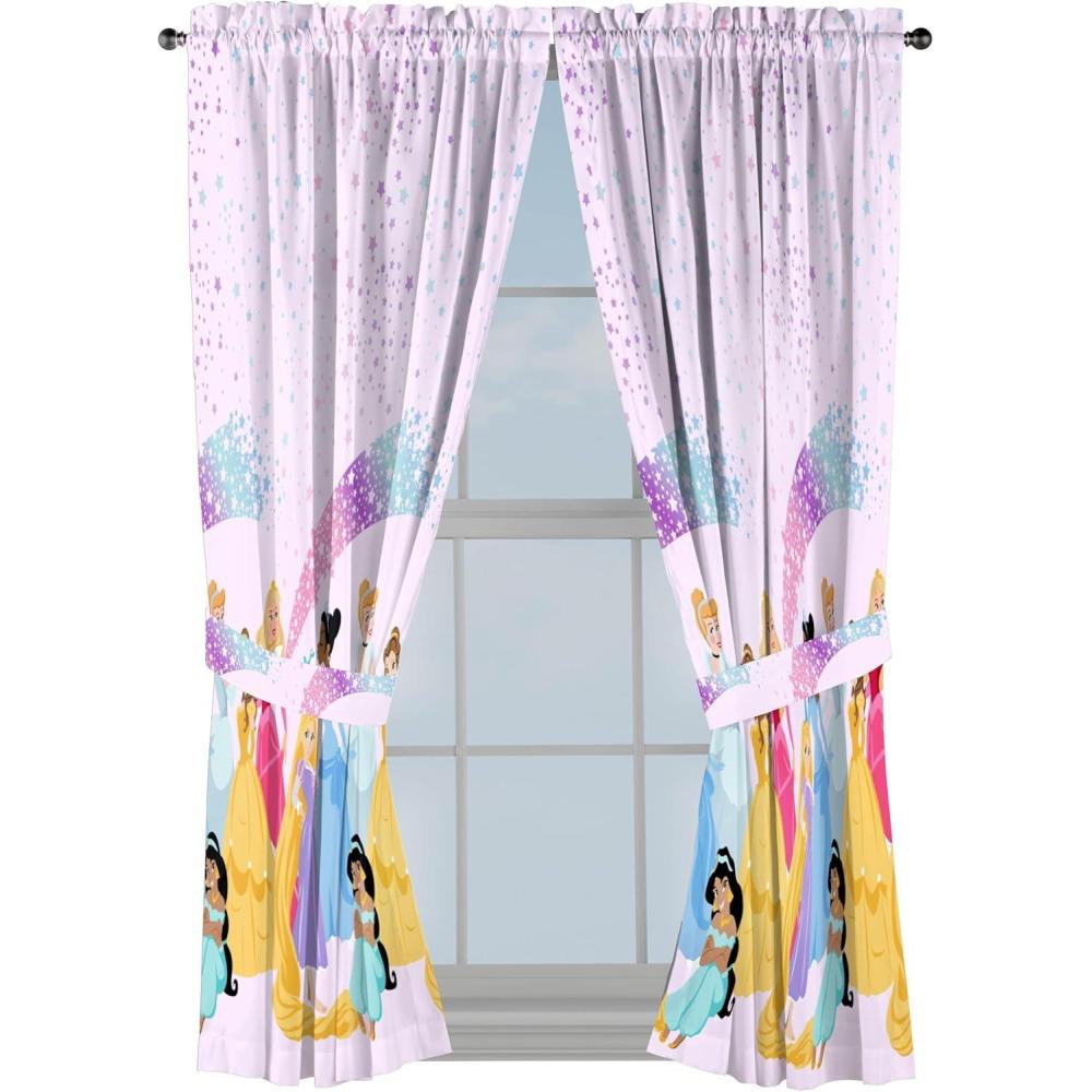 imageSunny Side Up Window Curtains for Kids Bedroom 4Piece Drape Set with 2 Tiebacks Teal Bluey 42quot W x 63quot L Pack of 2Pink Disney Princess
