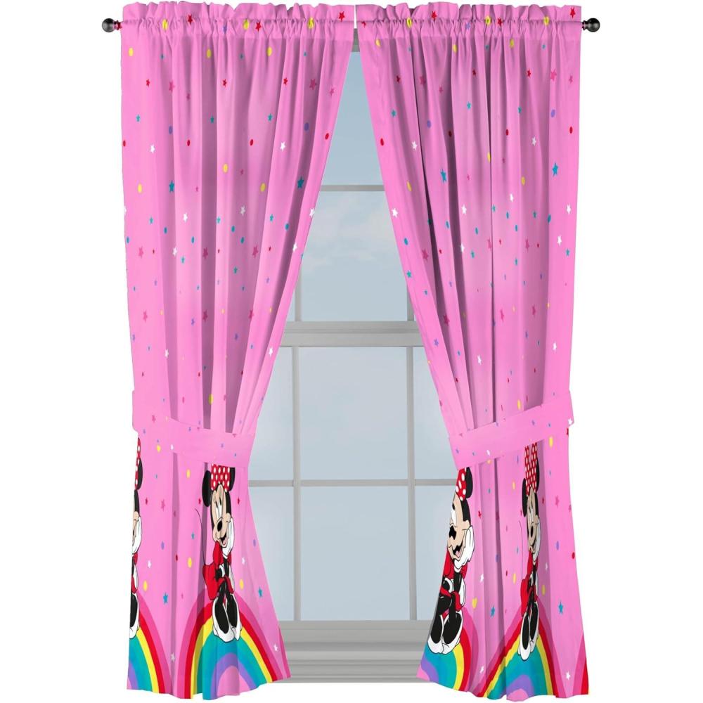 imageSunny Side Up Window Curtains for Kids Bedroom 4Piece Drape Set with 2 Tiebacks Teal Bluey 42quot W x 63quot L Pack of 2Pink Minnie Mouse