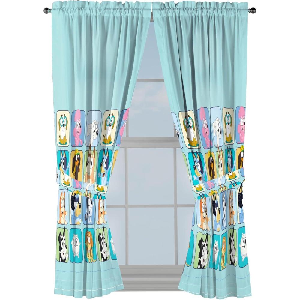 imageSunny Side Up Window Curtains for Kids Bedroom 4Piece Drape Set with 2 Tiebacks Teal Bluey 42quot W x 63quot L Pack of 2Teal Bluey