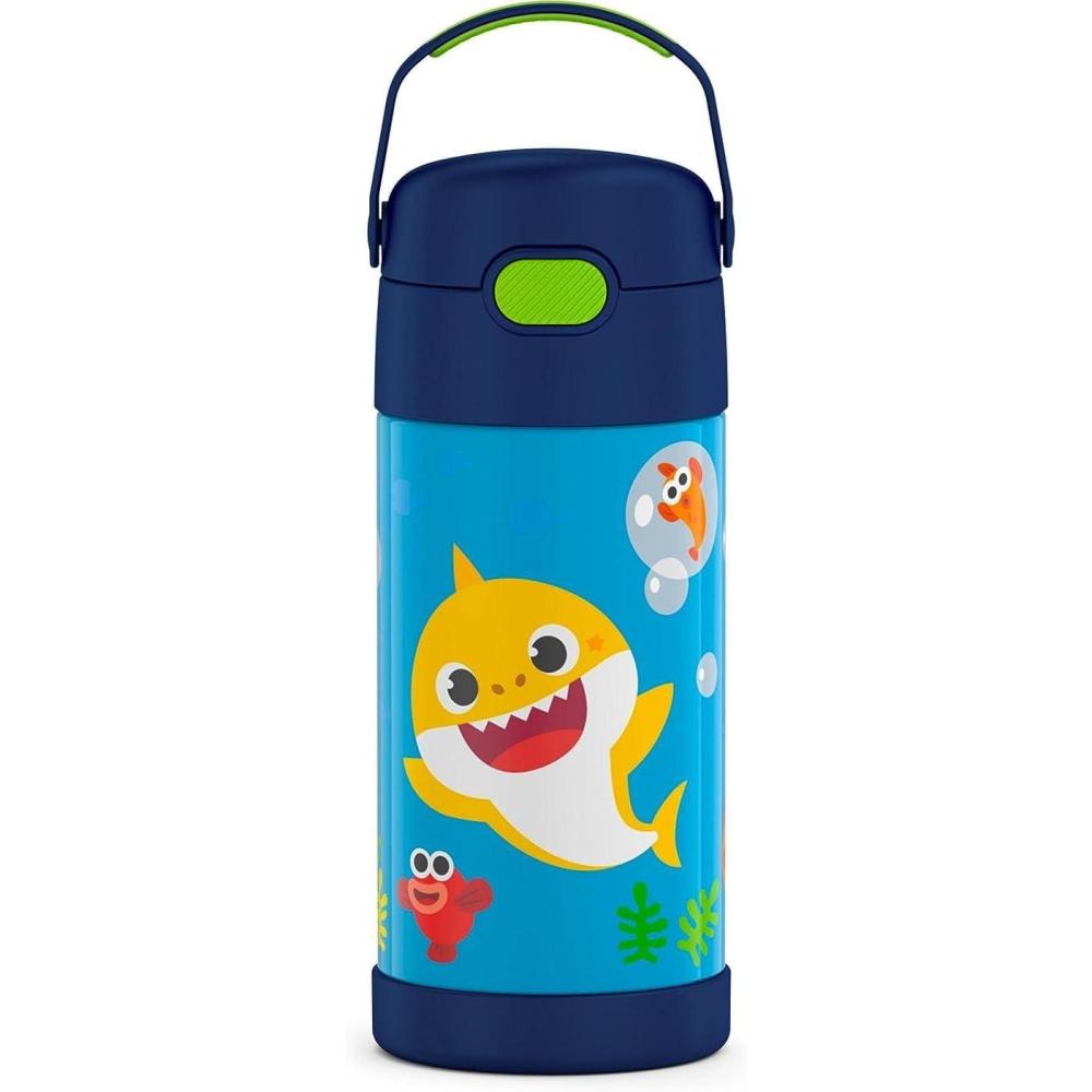 imageTHERMOS FUNTAINER Water Bottle with Straw 12 Ounce Kids Stainless Steel Vacuum Insulated Water Bottle with Lid BlueyBaby Shark