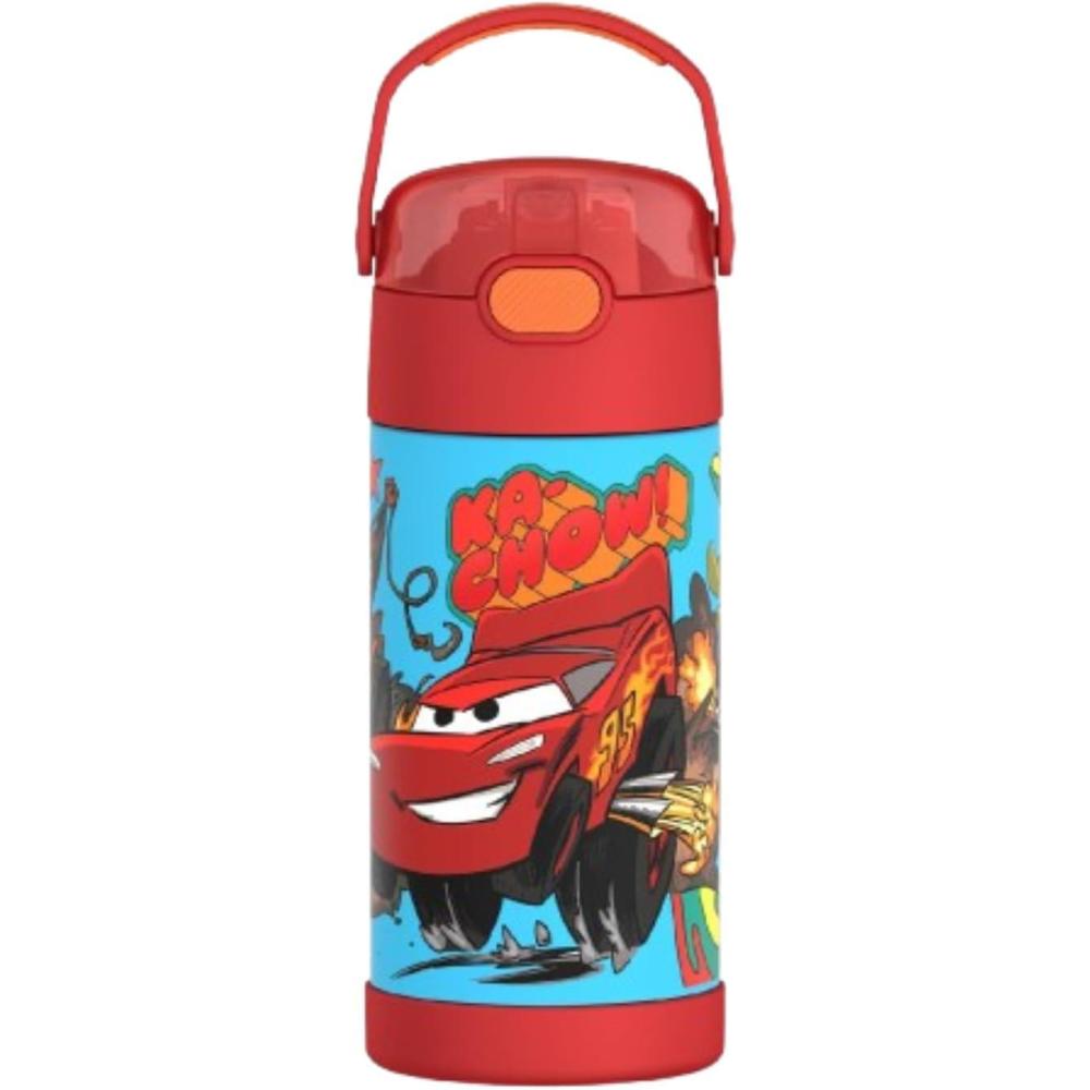 imageTHERMOS FUNTAINER Water Bottle with Straw 12 Ounce Kids Stainless Steel Vacuum Insulated Water Bottle with Lid BlueyCars