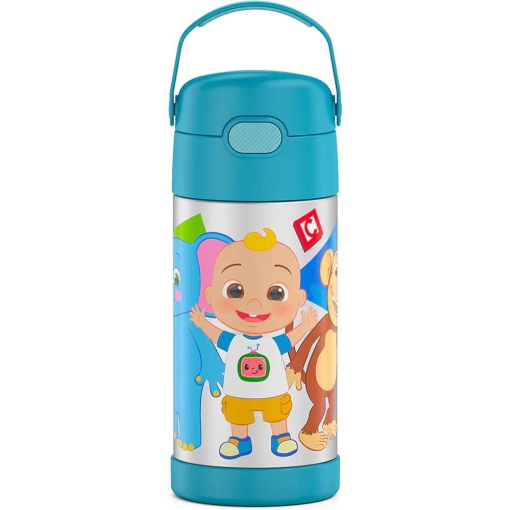 imageTHERMOS FUNTAINER Water Bottle with Straw 12 Ounce Kids Stainless Steel Vacuum Insulated Water Bottle with Lid BlueyCocomelon