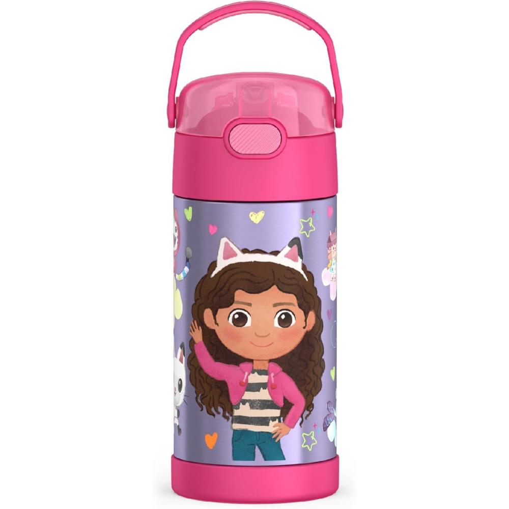 imageTHERMOS FUNTAINER Water Bottle with Straw 12 Ounce Kids Stainless Steel Vacuum Insulated Water Bottle with Lid BlueyGabbys Dollhouse