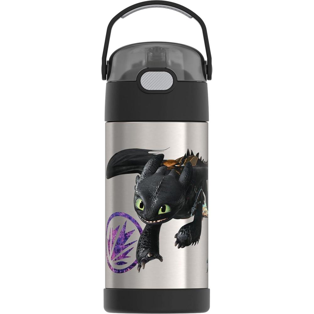 imageTHERMOS FUNTAINER Water Bottle with Straw 12 Ounce Kids Stainless Steel Vacuum Insulated Water Bottle with Lid BlueyHow To Train Your Dragon