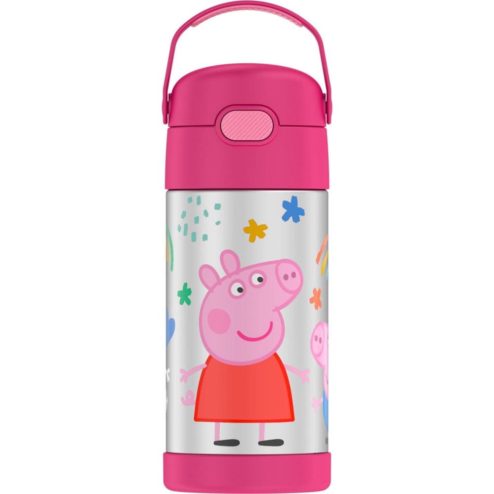 imageTHERMOS FUNTAINER Water Bottle with Straw 12 Ounce Kids Stainless Steel Vacuum Insulated Water Bottle with Lid BlueyPeppa Pig
