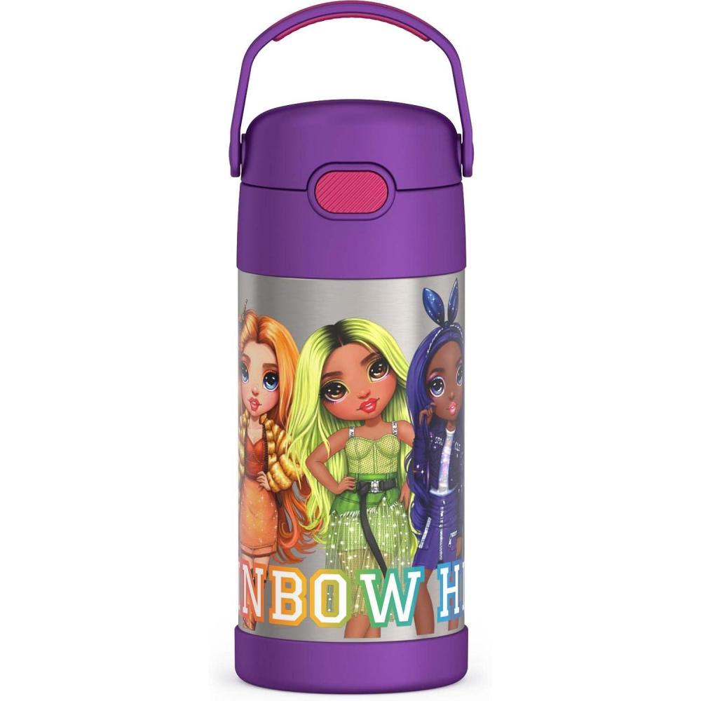 imageTHERMOS FUNTAINER Water Bottle with Straw 12 Ounce Kids Stainless Steel Vacuum Insulated Water Bottle with Lid BlueyRainbow High