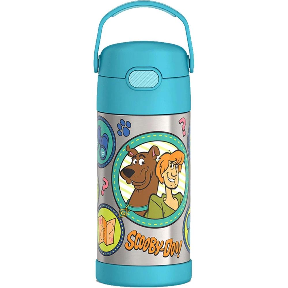 imageTHERMOS FUNTAINER Water Bottle with Straw 12 Ounce Kids Stainless Steel Vacuum Insulated Water Bottle with Lid BlueyScoobyDoo