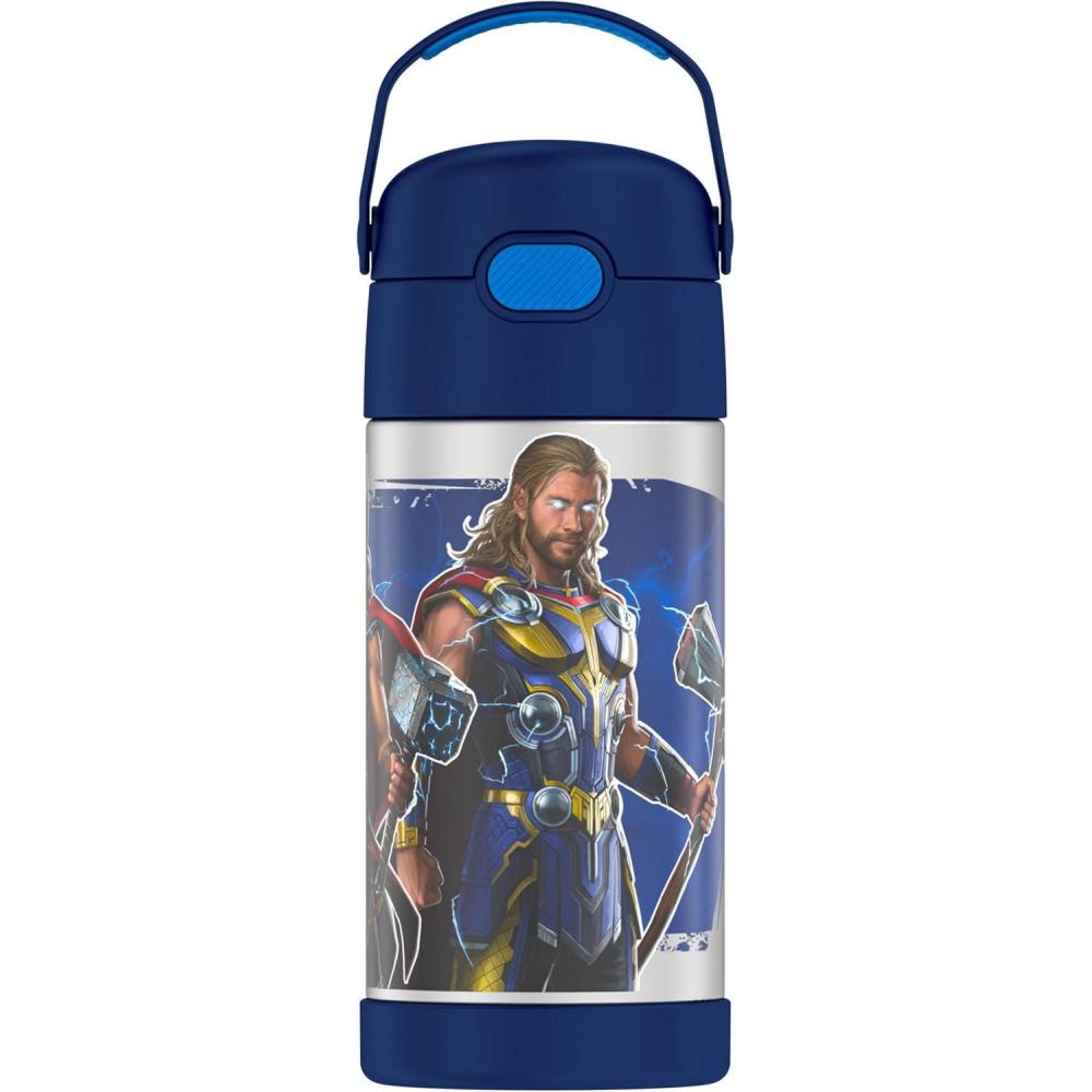 imageTHERMOS FUNTAINER Water Bottle with Straw 12 Ounce Kids Stainless Steel Vacuum Insulated Water Bottle with Lid BlueyThor