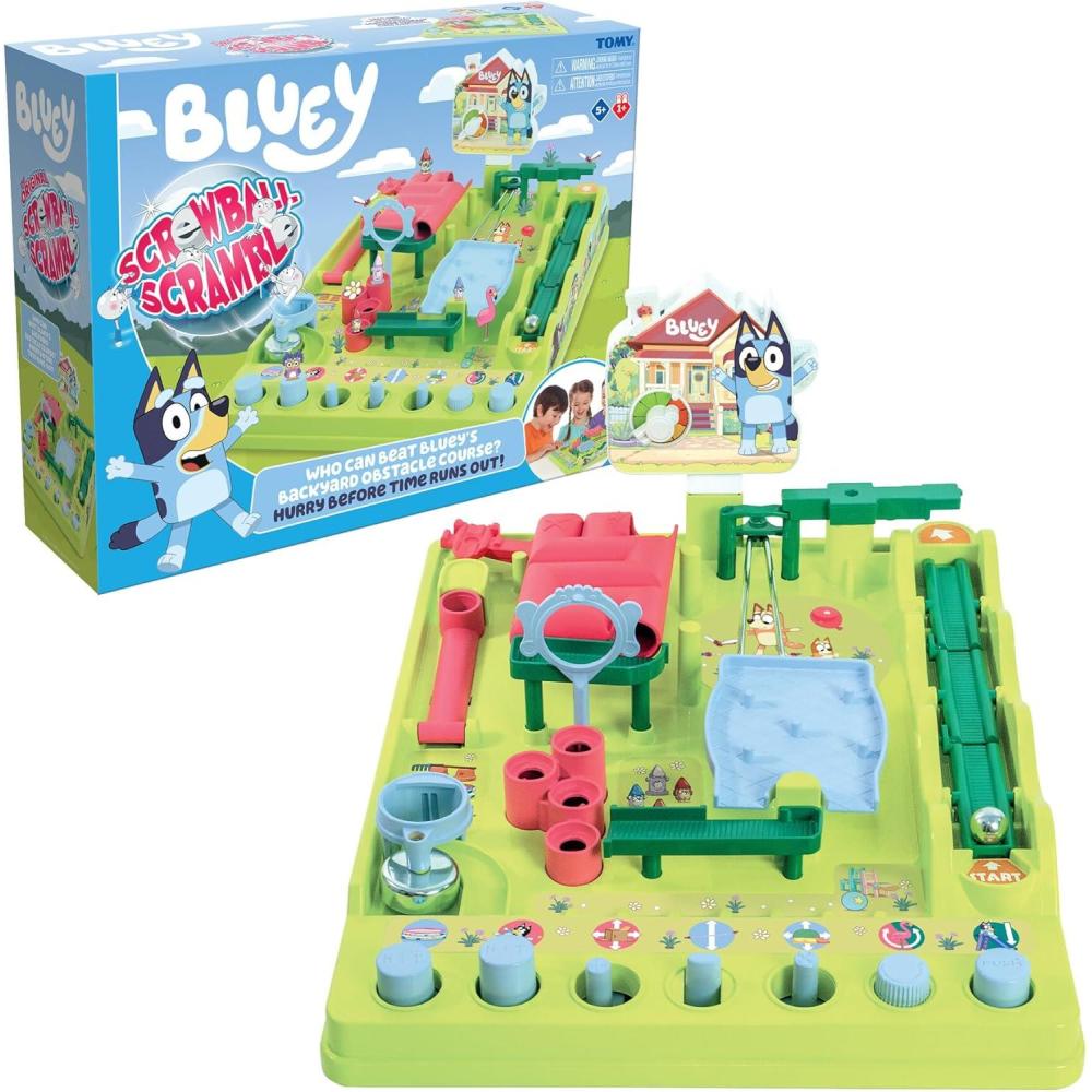 imageTOMY Bluey Screwball Scramble Marble Maze Beat The Clock Marble Run Fast Paced Kids Games and Bluey Toys for Birthday Parties 14 Players Ages 5 Years and UpBluey Screwball Scramble