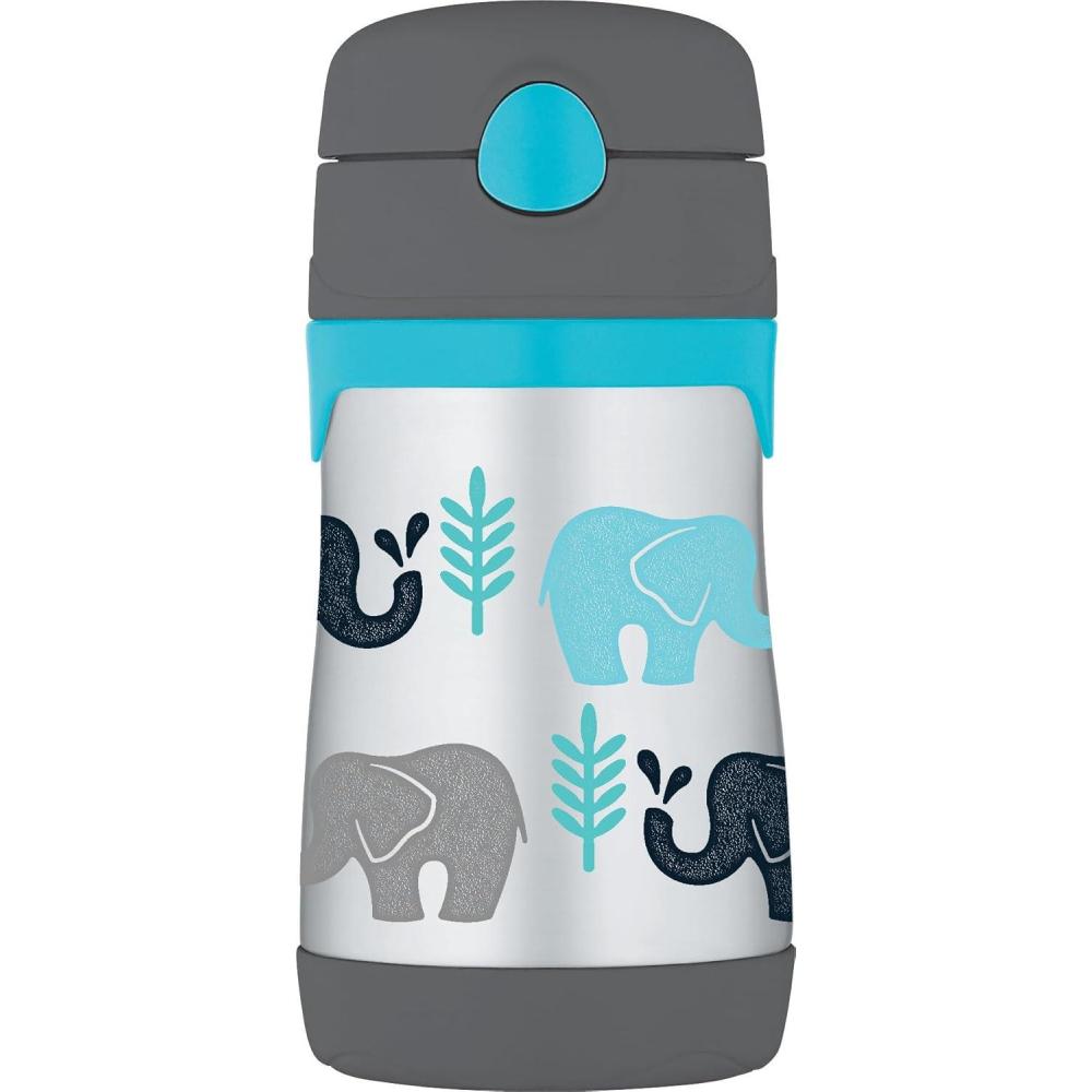 imageThermos Baby 10 oz Stainless Steel Bottle with popup straw BlueyElephants