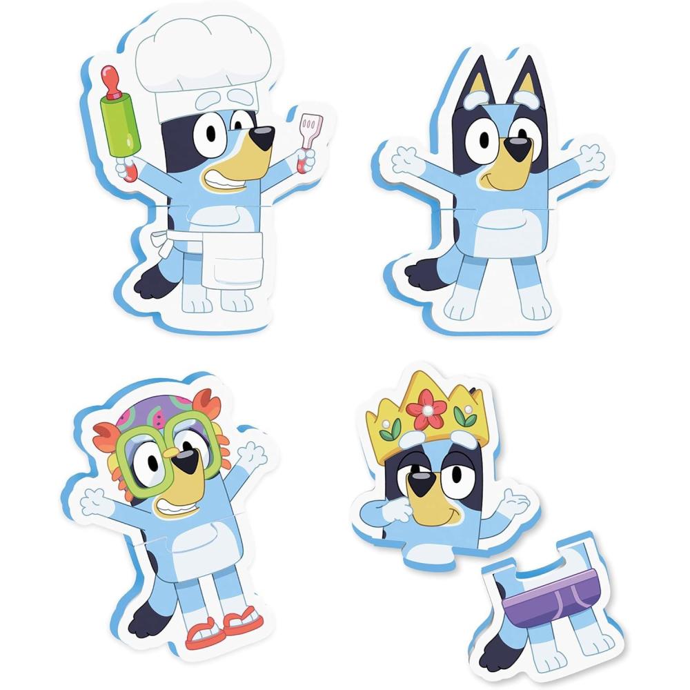imageTomy Toomies Bluey Bath Puzzle Mix and Match Bluey Puzzle Foam Toddler Bath Toys Includes Mesh Bag Bath Toy Storage with Suction Cups 8 Count 18 Months and Up