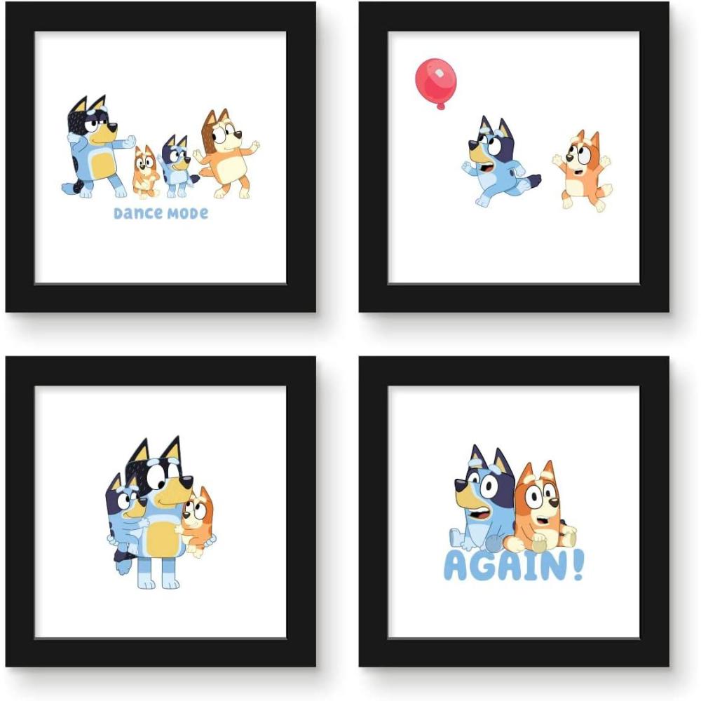 imageTrends International Gallery Pops Bluey Family Life Wall Art Bundle 4Pack Gallery Pops Wall Art White Framed VersionBlack Framed Version
