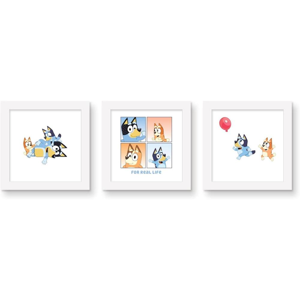 imageTrends International Gallery Pops Bluey For Real Life Wall Art Bundle 3Pack Gallery Pops Wall Art White Framed VersionWhite Framed Version