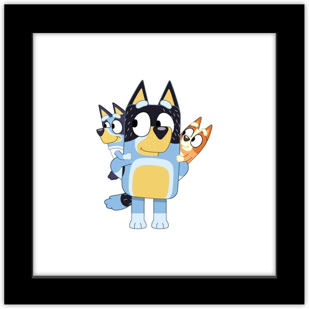 imageTrends International Gallery Pops Bluey Piggyback Sisters Wall Art White Framed Version 12quot x 12quot Gallery Pops Wall ArtBlack Framed Version