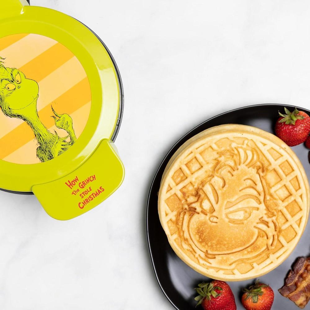 imageUncanny Brands Bluey Waffle Maker NonStick Round Waffle Iron Easy to Use and CleanDr Seuss The Grinch