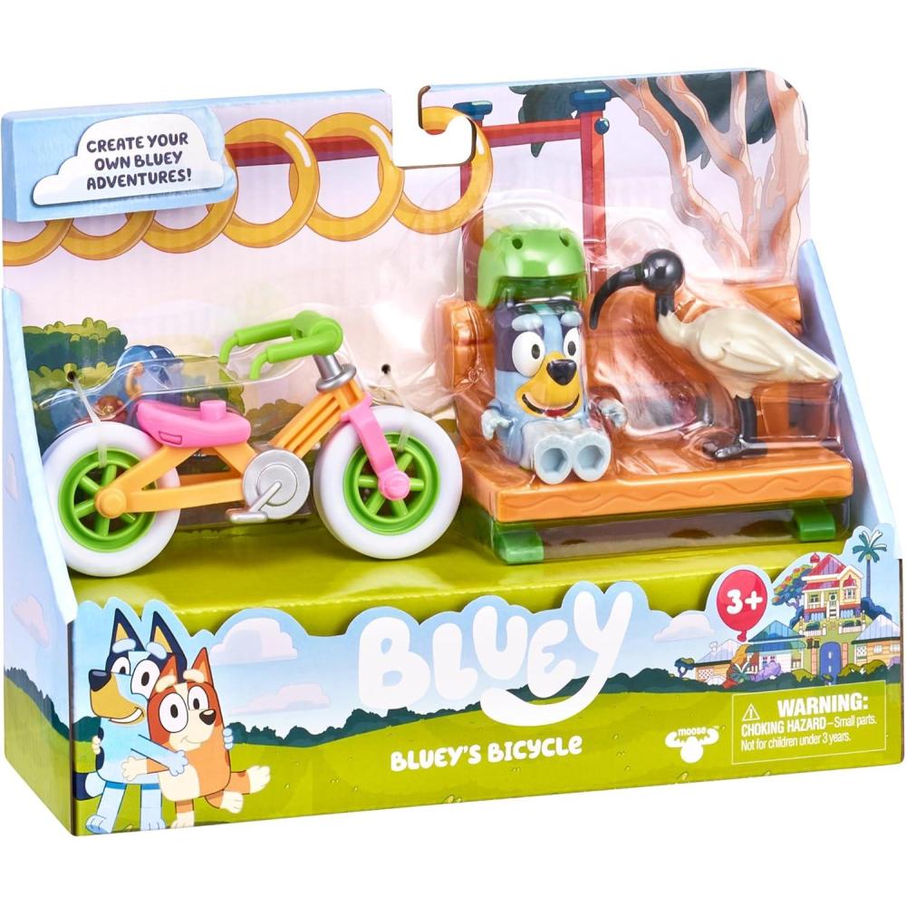 imageVehicle ampamp Figures Toy Bicycle Playset Articulated Bluey Figure with Park Bench Accessory and Bin Chicken Figurine Immersive Bike Toy for Kids Age 3