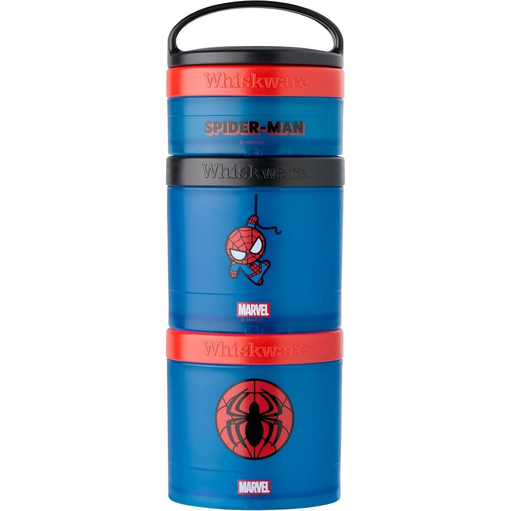 imageWhiskware Bluey Stackable Snack Containers for Babies Toddlers and Kids 3 Stackable Snack Cups for School and Travel Cupholder Friendly Bluey and Bingo Lets Do ThisSpiderMan