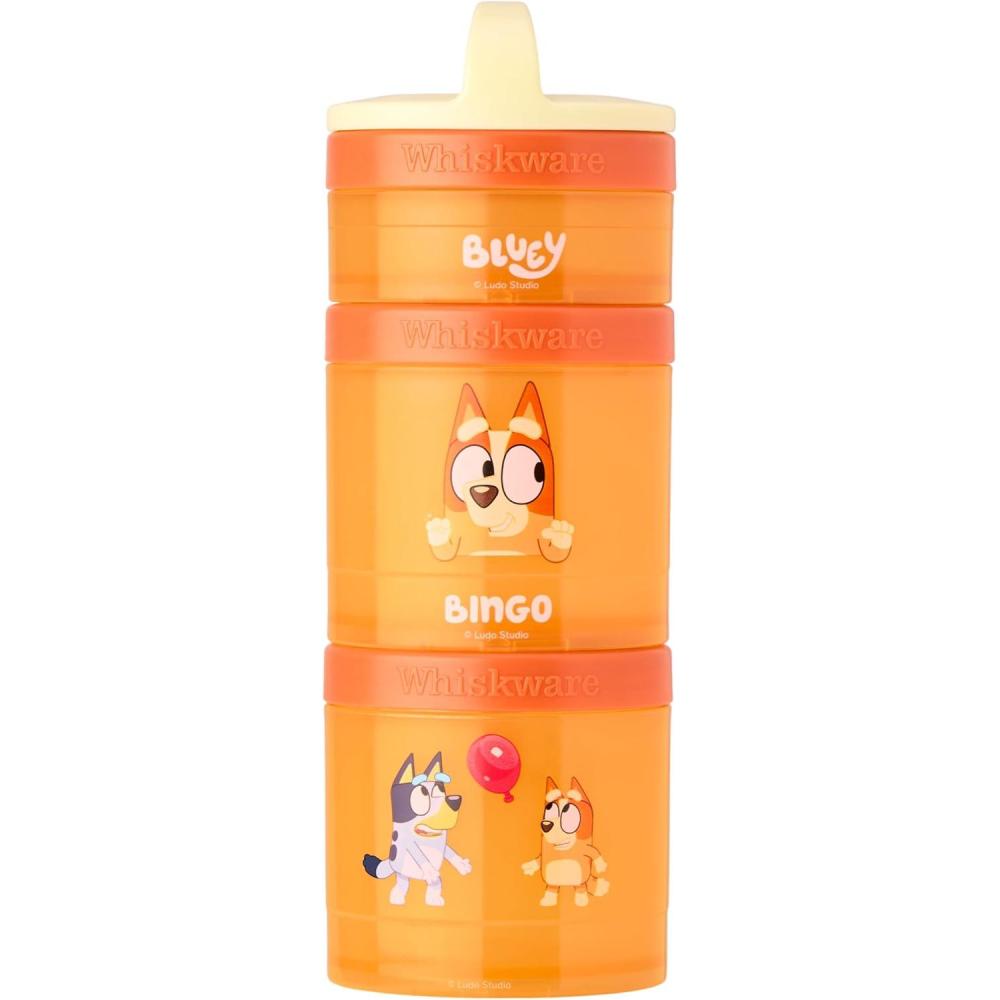 imageWhiskware Bluey Stackable Snack Containers for Babies Toddlers and Kids 3 Stackable Snack Cups for School and Travel Cupholder Friendly Bluey and Bingo Lets Do ThisCreamOrangeOrange