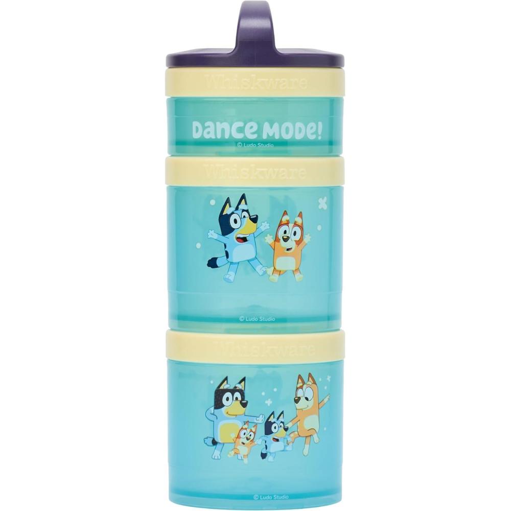 imageWhiskware Bluey Stackable Snack Containers for Babies Toddlers and Kids 3 Stackable Snack Cups for School and Travel Cupholder Friendly Bluey and Bingo Lets Do ThisDance Mode
