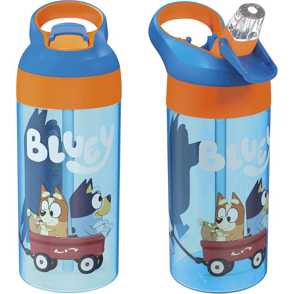 imageZak Designs 175 oz Riverside Bluey Kids Water Bottle with Straw and Built in Carrying Loop Made of Durable Plastic LeakProof Design for Travel 2PK SetBluey