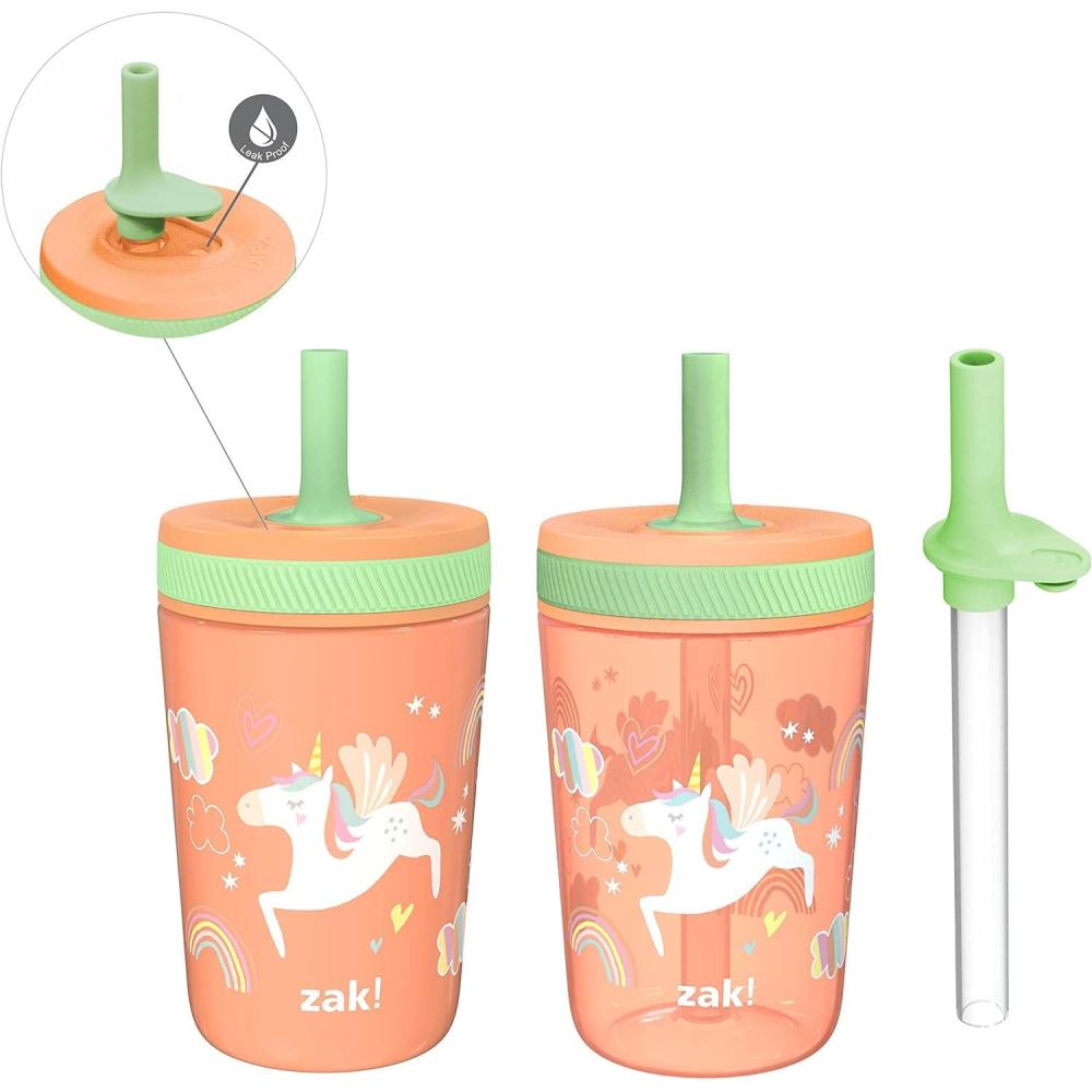 imageZak Designs Bluey Kelso Tumbler Set LeakProof ScrewOn Lid with Straw Bundle for Kids Includes Plastic and Stainless Steel Cups with Bonus Sipper 3pc SetUnicorn