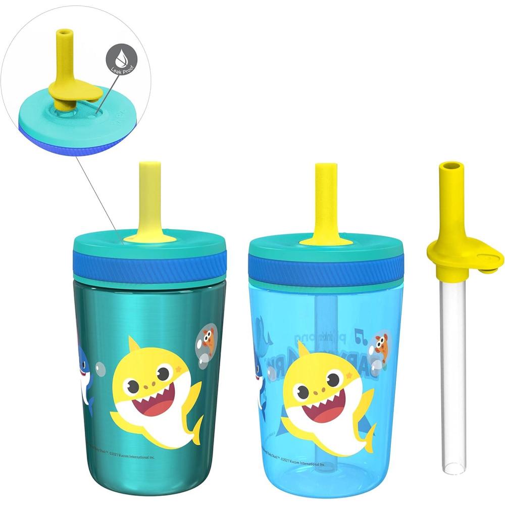 imageZak Designs Bluey Kelso Tumbler Set LeakProof ScrewOn Lid with Straw Bundle for Kids Includes Plastic and Stainless Steel Cups with Bonus Sipper 3pc SetBaby Shark