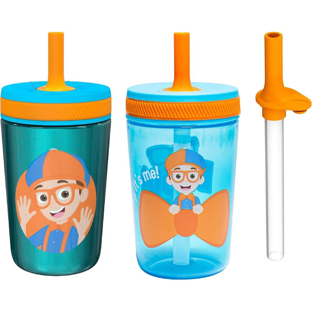 imageZak Designs Bluey Kelso Tumbler Set LeakProof ScrewOn Lid with Straw Bundle for Kids Includes Plastic and Stainless Steel Cups with Bonus Sipper 3pc SetBlippi
