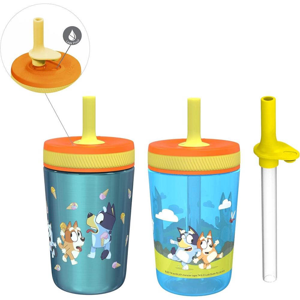 imageZak Designs Bluey Kelso Tumbler Set LeakProof ScrewOn Lid with Straw Bundle for Kids Includes Plastic and Stainless Steel Cups with Bonus Sipper 3pc SetBluey