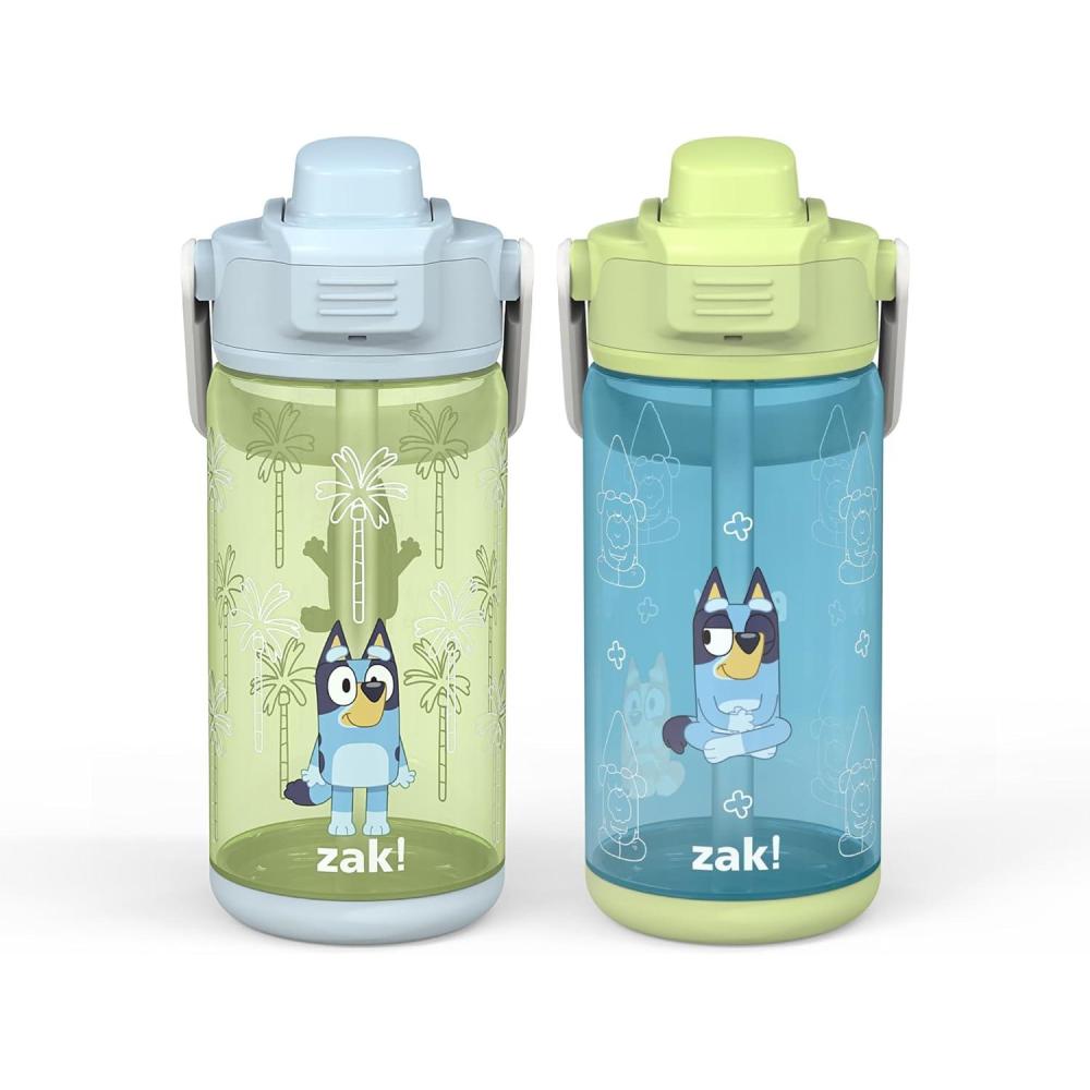 imageZak Designs Bluey Kid Water Bottle 2Pack Set for Travel or At Home 16oz Plastic is Durable and LeakProof with Silicone Spout Cover Carry Handle Protective Base Bluey and BingoBluey Bluey and Bingo