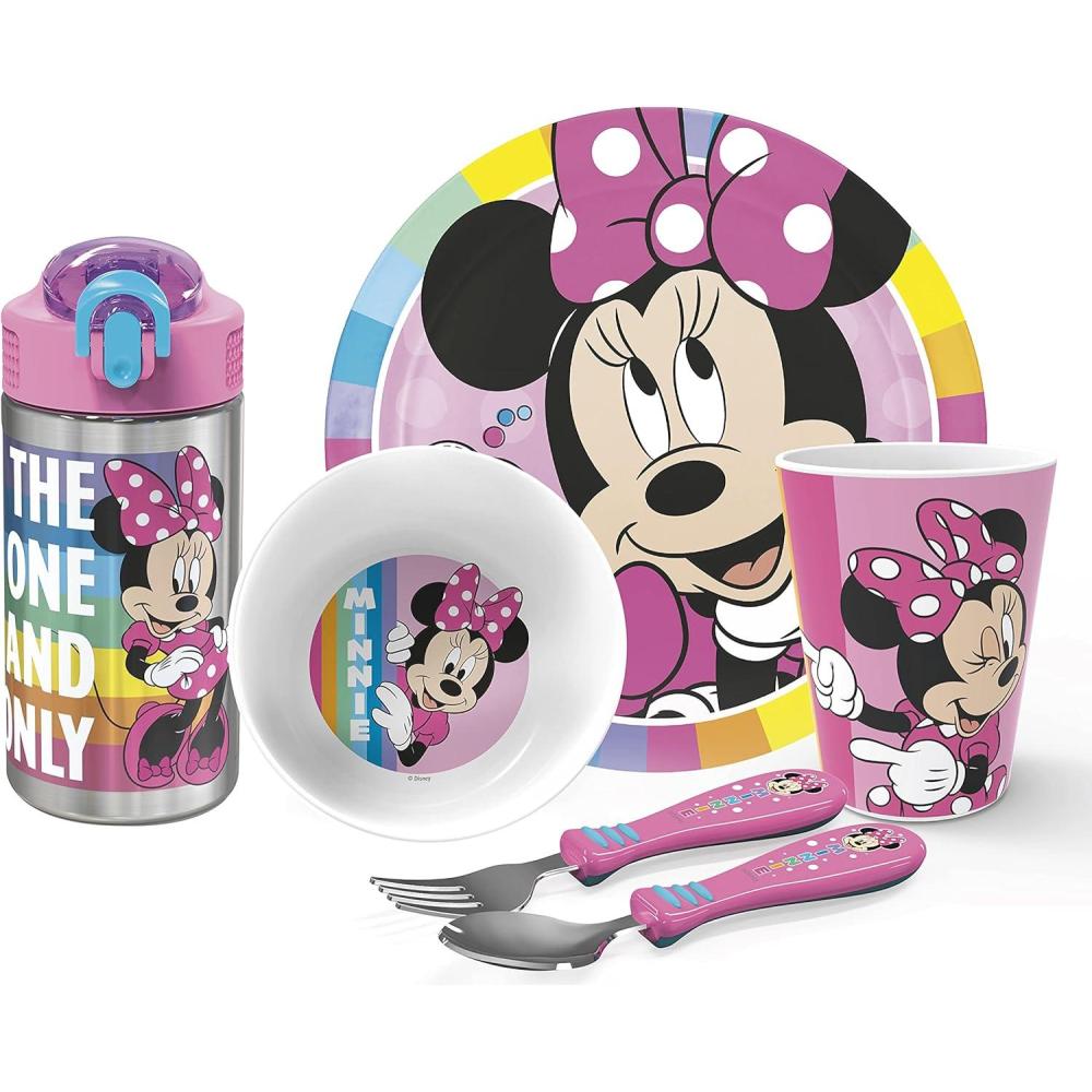 imageZak Designs Bluey Kids Dinnerware Gift Set Includes Plate Bowl Tumbler Water Bottle and Utensil Tableware Made of Durable Material and Perfect for Kids 6 Piece Gift Set BPAFreeMinnie Mouse 6pcs