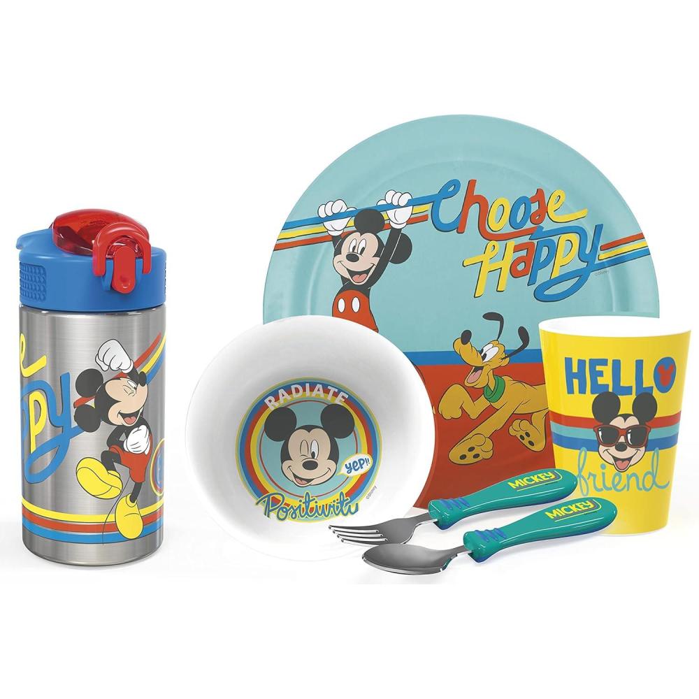 imageZak Designs Bluey Kids Dinnerware Gift Set Includes Plate Bowl Tumbler Water Bottle and Utensil Tableware Made of Durable Material and Perfect for Kids 6 Piece Gift Set BPAFreeMickey Mouse Rainbow 6pcs