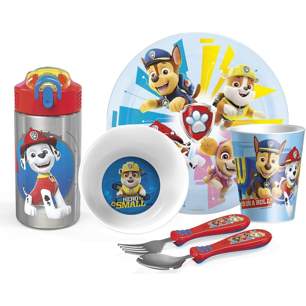 imageZak Designs Bluey Kids Dinnerware Gift Set Includes Plate Bowl Tumbler Water Bottle and Utensil Tableware Made of Durable Material and Perfect for Kids 6 Piece Gift Set BPAFreePAW Patrol  6pcs