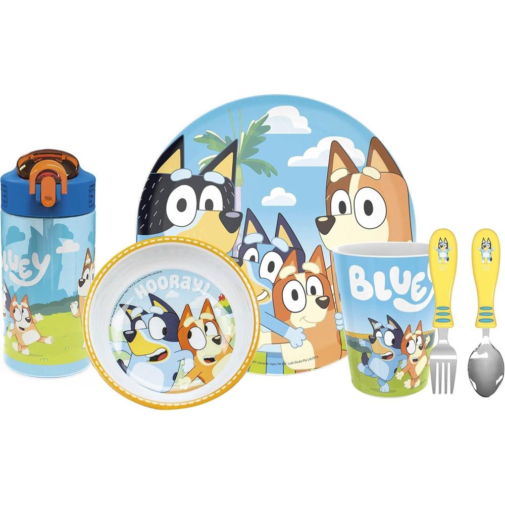 imageZak Designs Bluey Kids Dinnerware Gift Set Includes Plate Bowl Tumbler Water Bottle and Utensil Tableware Made of Durable Material and Perfect for Kids 6 Piece Gift Set BPAFreeBluey 6pcs
