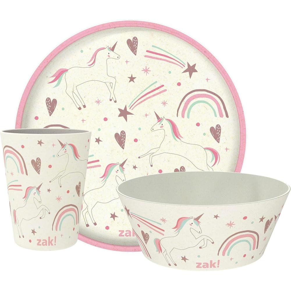 imageZak Designs Bluey Kids Dinnerware Set 3 Pieces Durable and Sustainable Melamine Bamboo Plate Bowl and Tumbler are Perfect For Dinner Time With Family Bluey Bingo Bandit ChilliFanciful Unicorn