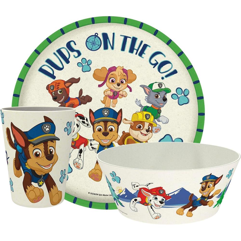 imageZak Designs Bluey Kids Dinnerware Set 3 Pieces Durable and Sustainable Melamine Bamboo Plate Bowl and Tumbler are Perfect For Dinner Time With Family Bluey Bingo Bandit ChilliPAW Patrol Chase Marshall Skye