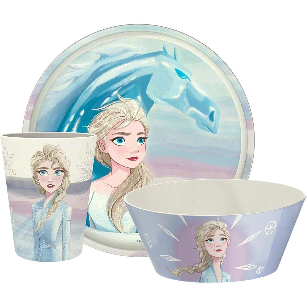 imageZak Designs Bluey Kids Dinnerware Set 3 Pieces Durable and Sustainable Melamine Bamboo Plate Bowl and Tumbler are Perfect For Dinner Time With Family Bluey Bingo Bandit ChilliFrozen 2 Anna Elsa Olaf
