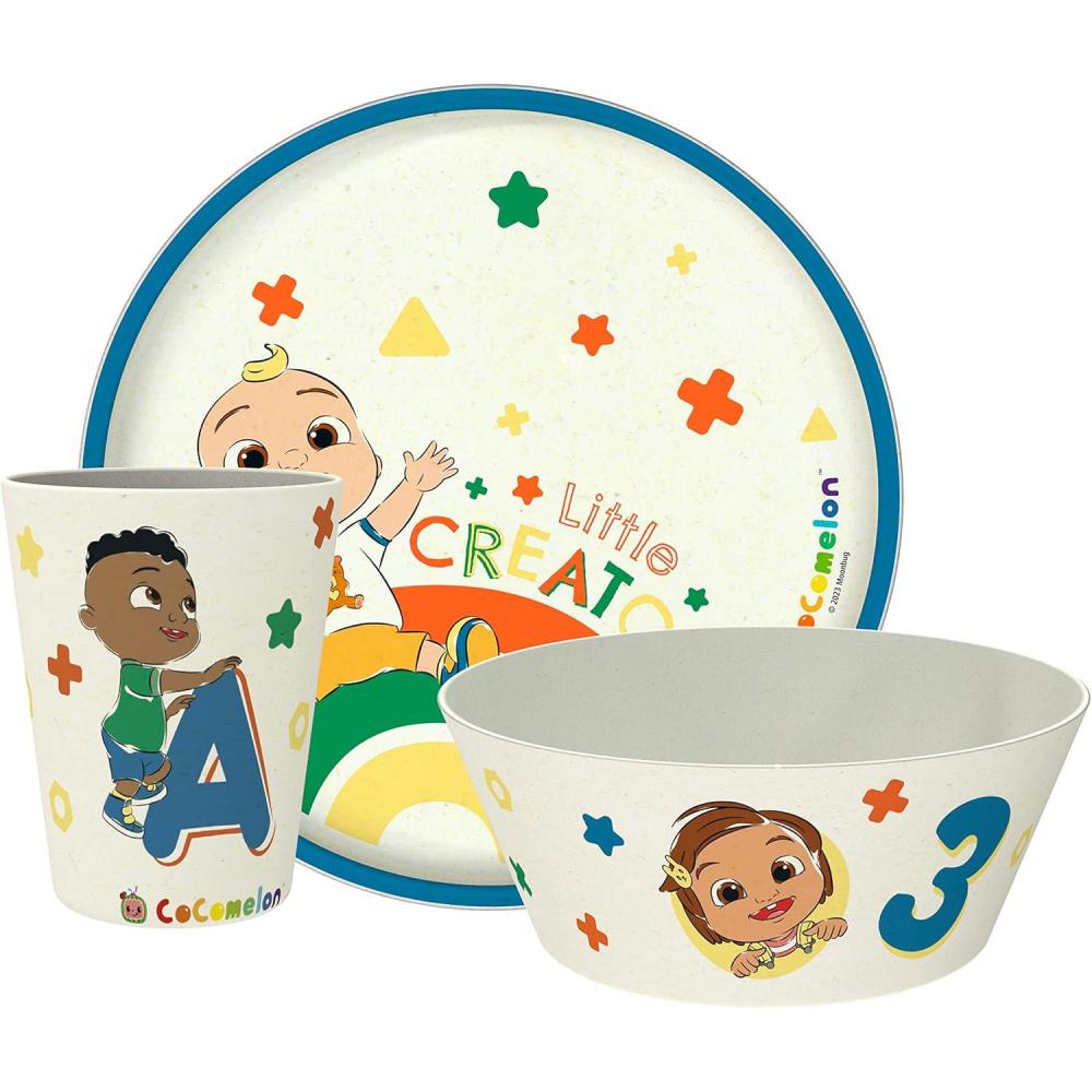 imageZak Designs Bluey Kids Dinnerware Set 3 Pieces Durable and Sustainable Melamine Bamboo Plate Bowl and Tumbler are Perfect For Dinner Time With Family Bluey Bingo Bandit ChilliCoComelon