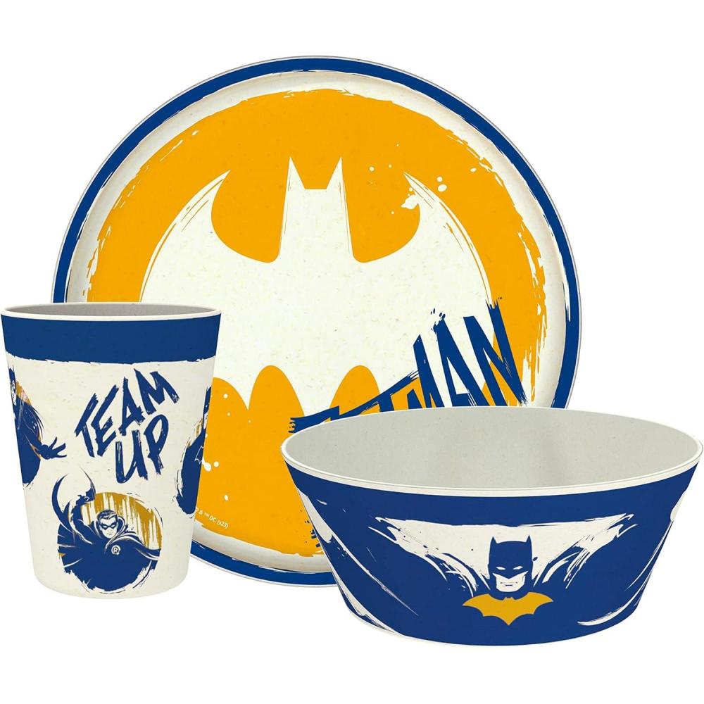 imageZak Designs Bluey Kids Dinnerware Set 3 Pieces Durable and Sustainable Melamine Bamboo Plate Bowl and Tumbler are Perfect For Dinner Time With Family Bluey Bingo Bandit ChilliDC Comics Batman