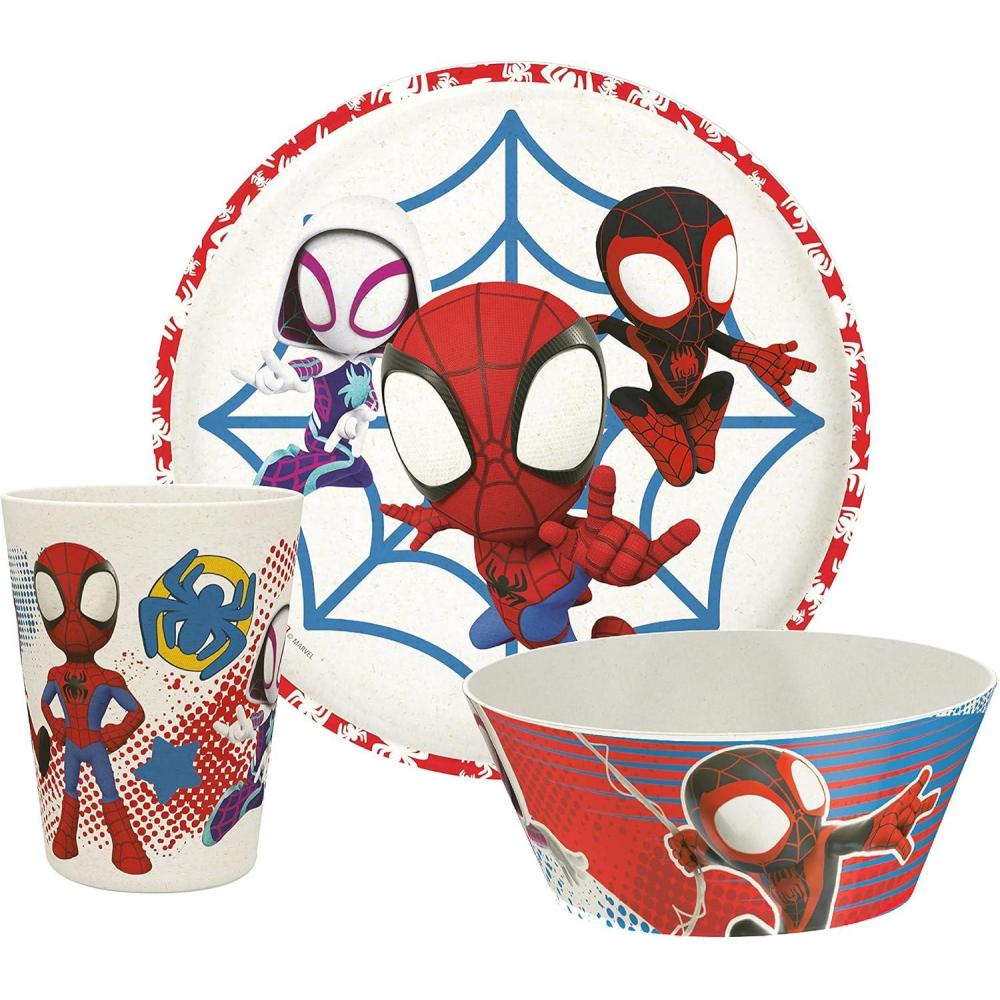 imageZak Designs Bluey Kids Dinnerware Set 3 Pieces Durable and Sustainable Melamine Bamboo Plate Bowl and Tumbler are Perfect For Dinner Time With Family Bluey Bingo Bandit ChilliMarvel SpiderMan
