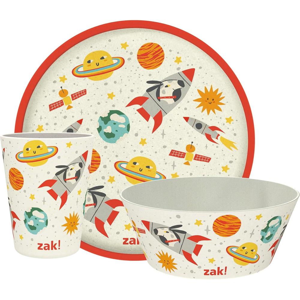 imageZak Designs Bluey Kids Dinnerware Set 3 Pieces Durable and Sustainable Melamine Bamboo Plate Bowl and Tumbler are Perfect For Dinner Time With Family Bluey Bingo Bandit ChilliSpaceships