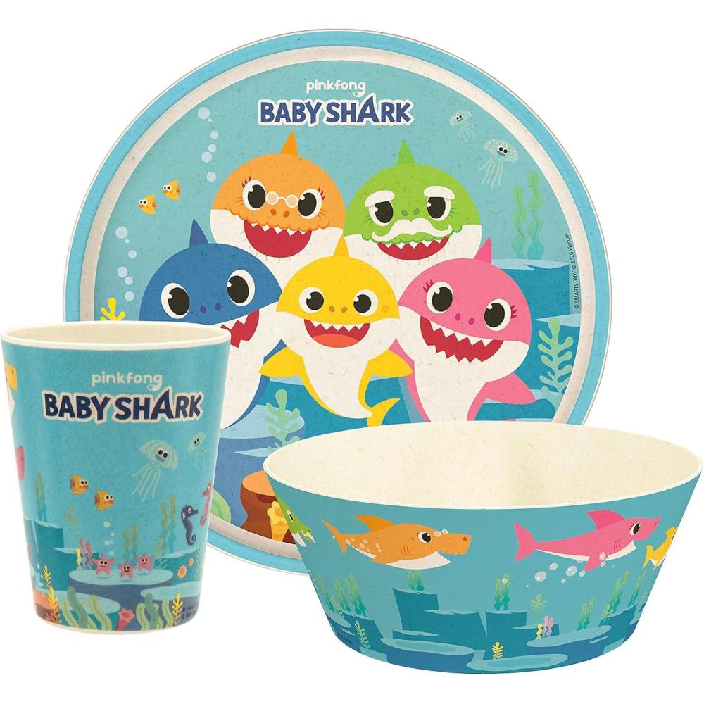 imageZak Designs Bluey Kids Dinnerware Set 3 Pieces Durable and Sustainable Melamine Bamboo Plate Bowl and Tumbler are Perfect For Dinner Time With Family Bluey Bingo Bandit ChilliBaby Shark