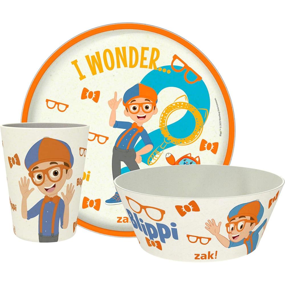 imageZak Designs Bluey Kids Dinnerware Set 3 Pieces Durable and Sustainable Melamine Bamboo Plate Bowl and Tumbler are Perfect For Dinner Time With Family Bluey Bingo Bandit ChilliBlippi