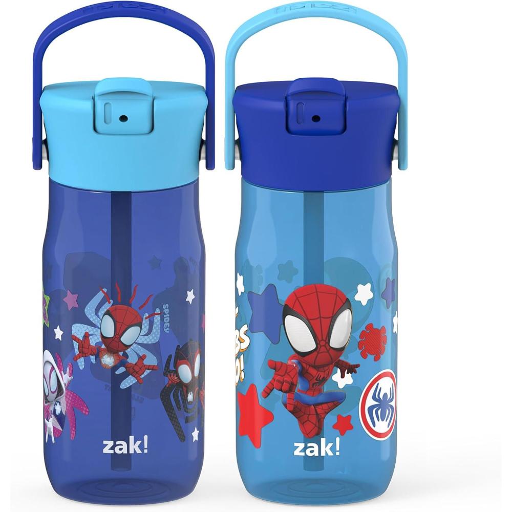 imageZak Designs Harmony Bluey Water Bottle for Travel or At Home 18oz Durable Plastic is LeakProof When Closed with Straw Lid and Carry Handle 2Pack Bluey and BingoMarvel Spidey and His Amazing Friends
