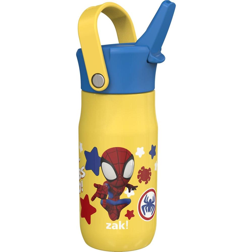 imageZak Designs Harmony Bluey Water Bottle for Travel or At Home 18oz Durable Plastic is LeakProof When Closed with Straw Lid and Carry Handle 2Pack Bluey and BingoSpiderman