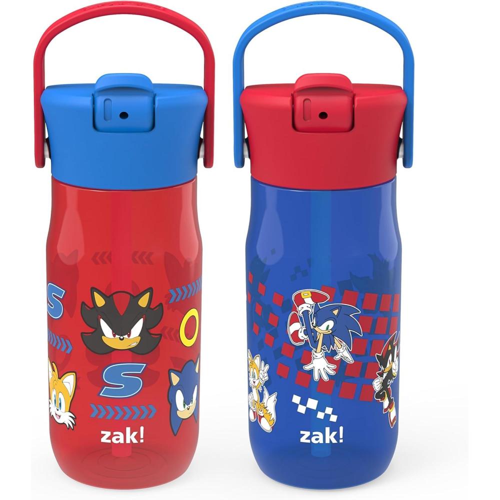 imageZak Designs Harmony Bluey Water Bottle for Travel or At Home 18oz Durable Plastic is LeakProof When Closed with Straw Lid and Carry Handle 2Pack Bluey and BingoSonic the Hedgehog
