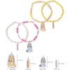 Bluey Bingo Bracelets for Girls 4-Piece Set Official License, Beaded Stretch Bracelets and Bingo Charms(Pink and Yellow)