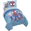 Jay Franco Kids Comforter Set Includes Sheets and Pillow Covers – Soft and Cozy Bed Set for Stylish Room Decor, Blue – Bluey & Bingo, 7 Piece Full(Light Blue – Spidey & His Amazing Friends)
